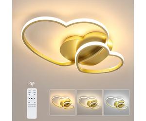 Pheashine Elegant Led Heart-Shaped Ceiling Light Gold 52X35.5X7.5Cm Remote Control Stepless Dimming 3000-6500K