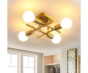 Pheashine Elegant Retro Ceiling Lamp 28Cm Square Electroplated Gold Handmade E27 For Living Room Entrance