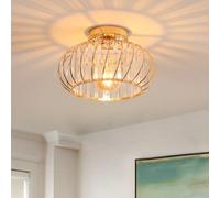 Pheashine French Gold Wrought Iron Ceiling Lamp With Oblique Crystal,e27 Holder (No Bulb)