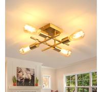 Pheashine Gold Industrial Ceiling Light Fixture, 4-Light Flush Mount Ceiling Light with E27 Bulb Base, Modern Chandelier Ceiling Lighting for Bedroom, Dining Room, Kitchen, Hallway, Entryway