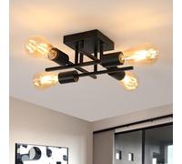 Pheashine Industrial Vintage Ceiling Light, 4-Light Semi Flush Mount Ceiling Lamp with E27 Sockets, Retro Light Fittings Ceilings Black Chandelier for Kitchen, Bedroom, Dining Room, Hallway