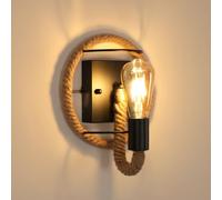 Pheashine Industrial Vintage Wall Light, Rustic Wall Lamp with Hemp Rope, Retro E27 Black Matel Wall Sconce Light for Bedroom, Hallway, Restaurant