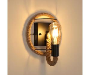 Pheashine Industrial Wall Light E27, Rustic Wall Lights with Hemp Rope, Retro Black Matel Wall Sconce Light for Bedroom, Hallway, Restaurant