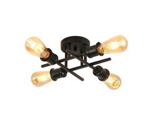 Pheashine Matte Black Vintage Four Light Metal Cage Semi Flush Mount Ceiling Fixture With E27 Base