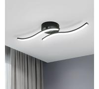Pheashine Modern Black 2-Bar Wave LED Flush Mount, 14W 6500K Cool White, 52cm Pheashine Black