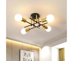 Pheashine Modern Chandeliers Ceiling Lights Living Room, 4-Light Semi Flush Mount Ceiling Lights with E27 Base, Industrial Vintage Ceiling Lighting Fixture for Kitchen, Bedroom, Dining Room