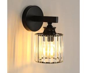 Pheashine Modern Crystal Wall Light, E27 Black Crystal Wall Sconce Lamp, Walls Lighting Fixture for Bedroom, Living Room, Hallway