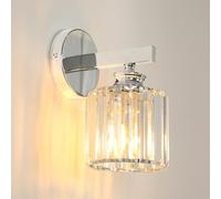 Pheashine Modern Crystal Wall Light Sconce, E27 Elegant Silver Round Wall Lamp for Bedroom, Living Room, Hallway