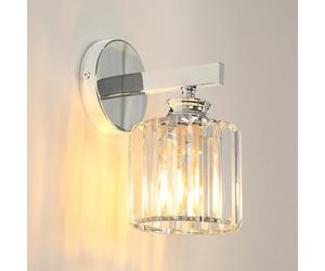 Pheashine Modern Crystal Wall Light Sconce, E27 Elegant Silver Round Wall Lamp for Bedroom, Living Room, Hallway