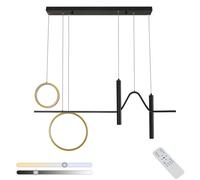 Pheashine Modern Dual Ring Aluminum Pendant Light,31W Black And Gold Dimmable For Dining Room Or Living Room