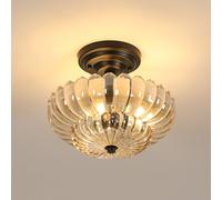 Pheashine Modern Glass Crystal Style Ceiling Light, 30Cm Amber Cube Shade With Black Base E27X3