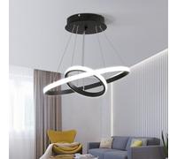 Pheashine Modern Led Chandelier 2 Rings Led Pendant Light With Black Chandelier Diameter 20+40Cm 6500K White Light