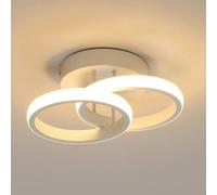 Pheashine Modern White LED Ceiling Light, 22W 3000K Dual Rings Flush Mount, 25cm Pheashine White