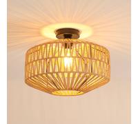 Pheashine Natural Rattan Ceiling Light E27 Lamp Base 40x40x30CM in Light Brown | Size: 40 x 40 x 30 cm Pheashine Light Brown 40 x 40 x 30 cm