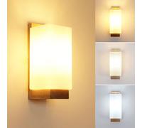 Pheashine Natural Wooden Wall Lamp Glass Shade 12W Three-Colour Light in White Pheashine White