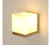 Pheashine Natural Wooden Wall Lamp Square Glass Lampshade E27 Holder in White Pheashine White
