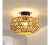 Pheashine Rattan Ceiling Light E27, Retro Hand-Woven Rattan Chandelier Lamp,living Room Bedroom Kitchen Hallway Entryway