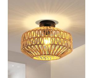 Pheashine Rattan Ceiling Light E27, Retro Hand-Woven Rattan Chandelier Lamp,living Room Bedroom Kitchen Hallway Entryway