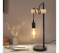 Pheashine Round Wood Bracket Table Lamp With Metal Frame, Black, 1.8M Cable, E27 Lamp Holder, No Bulb