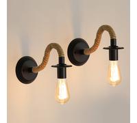 Pheashine Rustic Wall Lamp E27 Hemp Rope Adjustable Sconce Fixture in Black Pheashine Black