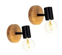 Pheashine Set of 2 Black Wood Iron Wall Sconces 11cm Tall E27 Retro Industrial in Brown Pheashine Brown