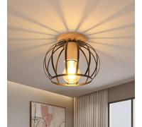 Pheashine Stylish Industrial Cage Ceiling Light With Wooden Base in Black Pheashine Black