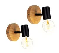 Pheashine Stylish Retro Wall Lamp 2 Pack E27 Edison Bulb Vintage Metal Sconce With Wood Base Black