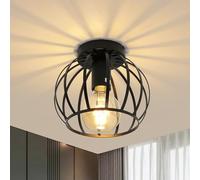 Pheashine Vintage Ceiling Light Semi Flush Mount Black Ceiling Light Fixture Metal Cage Pendant Ceiling Lampshade with E27 Holder for Living Room Kitchen Bedroom Hallway