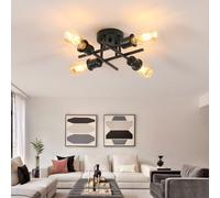 Pheashine Vintage Semi Flush Ceiling Light Matte Black 4 Light Chandelier With E27 Base