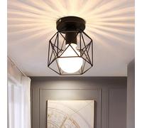 Pheashine Vintage Style Semi Flush Mount Ceiling Light Fixture Pendant Lighting For Indoor, E27 Light Bulbs, Black