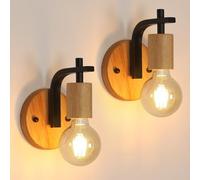 Pheashine Wall Lights Indoor 2 Pack, Vintage Wood Wall Sconces Lights, E27 Industrial Black Wall Lamp for Hallway, Living Room, Bedroom, Kitchen, Stairs, Restaurant (Without Bulb)