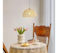 Pheashine White Rattan Woven Pendant Light, E27, Adjustable 130cm Cord, No Bulb in Beige Pheashine Beige
