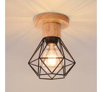 Pheashine Wood Ceiling Light, Industrial Geometric Cage, E27 Socket (Bulb Not ) in Black Pheashine Black