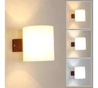 Pheashine Wooden Wall Sconce with Glass Shade, 4W 3-Color Light, E27, Nordic in Brown Pheashine Brown
