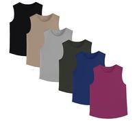 Phedrew 6 Pack Boys Youth Kids Mesh Quick Dry Sleeveless Moisture Wicking Tank Top, Blue, army green, wine red, black, khaki, grey, 13-14 Years