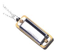 Phefop 4-hole Harmonica Musical Necklace Toy, Small Size, Lightweight, Pretty Good Sound, Brain Development and Color Recognition, Necklace Design, Kids and Adults (Silver)