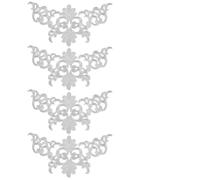 Phefop 4PCS Embroidered Patch, Metallic Thread Iron On Applique for Clothing, Perfect for Jackets and Bags (Pagoda-Shaped Silver)