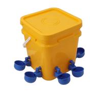 Phefop Automatic Chicken Waterer Cup with 12L Bucket Poultry Water Bowl Simple Installation Tight Seal for Ducks Quail Pigeons Chicken Coop Use (Bucket + Blue Bird Bowl + Black Screws)