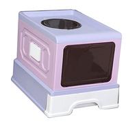 Phefop Cat Litter Box, Leakproof Enclosed Kitty Pan with Drawer for Easy Cleaning, Foldable PP Design for Space-Saving Use in Apartments (Purple)