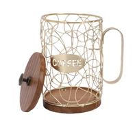 Phefop Coffee Capsule Basket, Solid Wood and Metal Coffee Pod Organizer, Large Capacity Vintage Pod Storage, 19.5 X 14.5 Cm for Home Cafe Hotel Countertop Use (Gold)