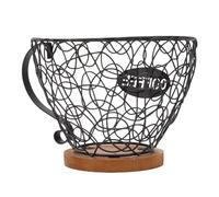 Phefop Coffee Pod Organizer Metal Capsule Storage Basket with Solid Wood Base 10x16x12.5cm Coffee Capsule Holder for Kitchen Countertop Living Room Office (Black)