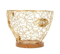 Phefop Coffee Pod Organizer Metal Capsule Storage Basket with Solid Wood Base 10x16x12.5cm Coffee Capsule Holder for Kitchen Countertop Living Room Office (Gold)