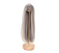 Phefop Doll Long Straight Wig, Synthetic Hair with Simulated Scalp and High Temperature Silk, for 1/4 Scale Dolls 18.5-21cm Head Circumference (Gray)