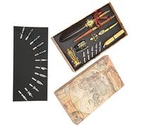 Phefop Feather Writing Quill Set, Solid Wood Ink Dip Calligraphy Pen, Feather Stainless Steel Design, Gift Box, 9.4 X 5.3 X 1.8in for Teachers Writers Couples (SP248031R round head gray)