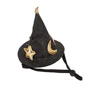 Phefop Hamster Costume Hat, Moon Star Pattern Hamster Hat in Short Plush and Felt, Adjustable Chin Strap, Mini Pet Top for Hamsters Lizards and Small Animals (Black)