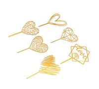 Phefop Heart Shape Cake Topper Picks, Plastic Cake Decoration for Birthday Party, Includes 6 Gold Love Toppers for Cupcakes and Desserts
