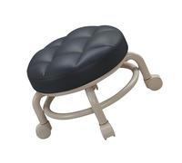 Phefop Low Roller Stool, PU Leather Round Rolling Stool, 360 Degrees Swivel with Quiet Wheels for Salon Home Office (Black)