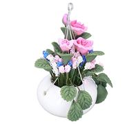 Phefop Mini Flower Pot, Clay Ceramic Hanging Plant Model with Rose for Dollhouse Use By Children