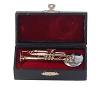 Phefop Miniature Trumpet, Exquisite Brass Musical Model with Stand for Home Office Decor and Music Lovers (3.54in)