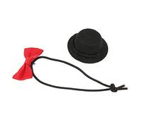 Phefop Reptile Hat and Bow Tie, Soft Leather Adjustable Lizard Harness and Leash, Ideal for Bearded Dragons and Small Amphibians (Black hat + red bow tie S)